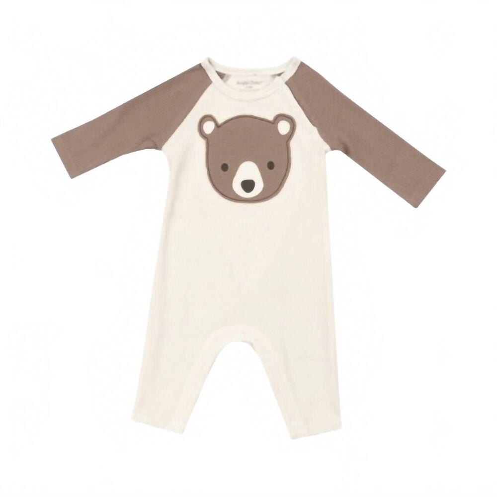 NEW ANGEL DEAR baby's bear applique raglan romper in brown